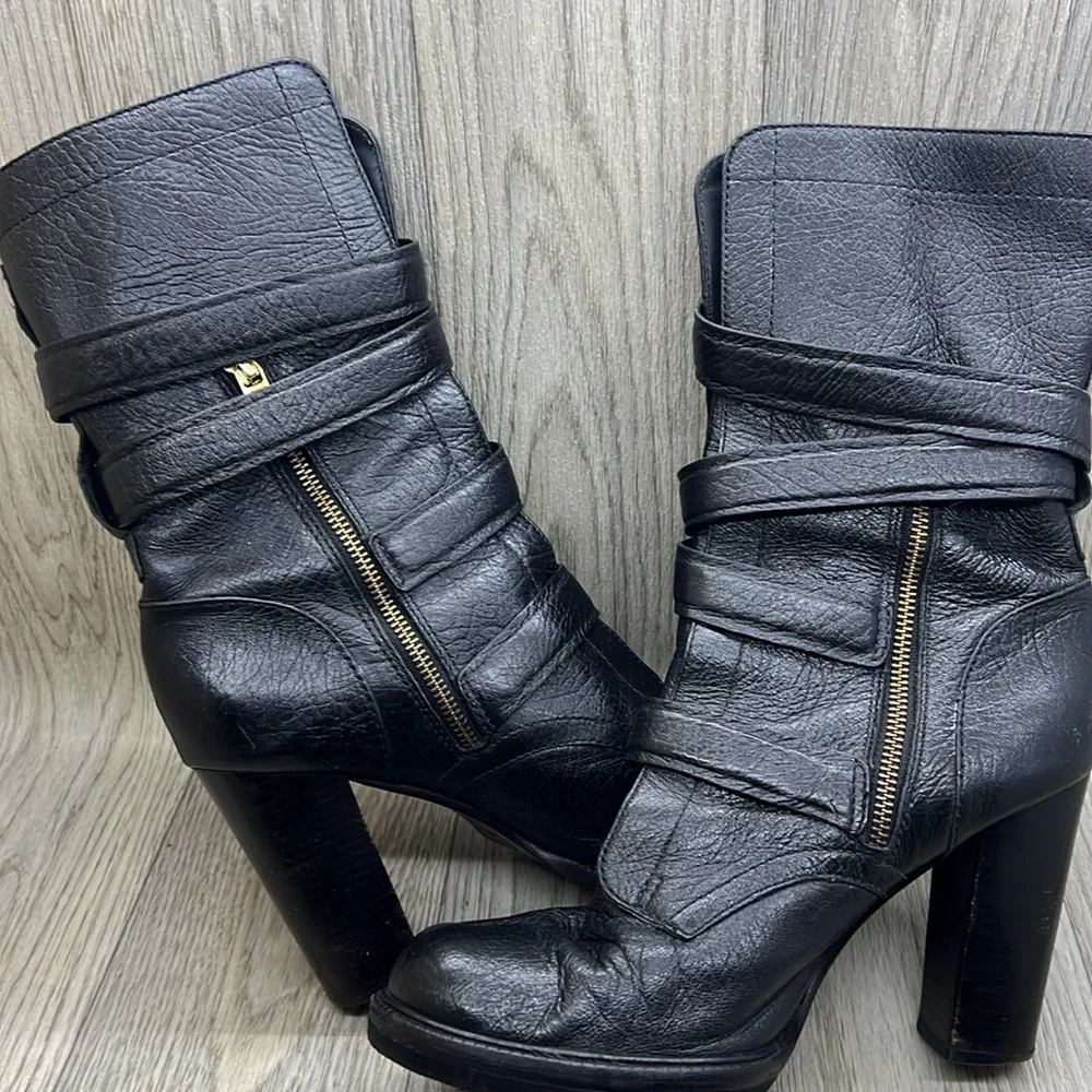 Tory Burch Jaden Strap Buckle Stack Heel Boots